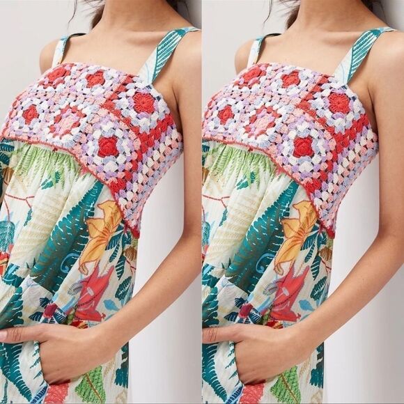 Farm Rio Crochet Tropical Floral tiered Mini Dress NWOT Medium - Picture 7 of 7